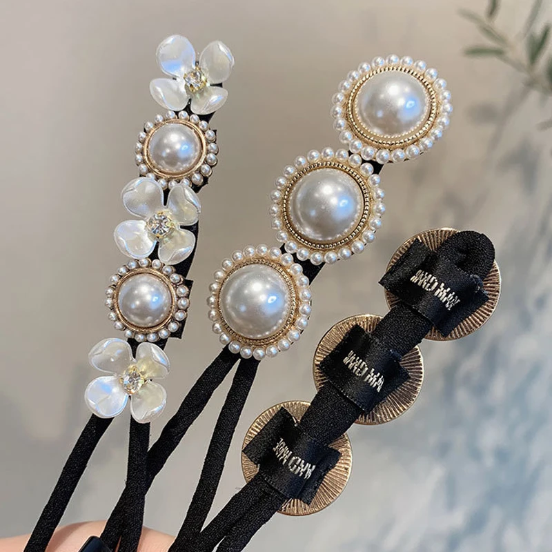 

Pearl Shell Flower Hairpin Woman Girls Hair Rope Retro Pearl Hairpin Lazy Meatball Head Artifact Hair Accessories