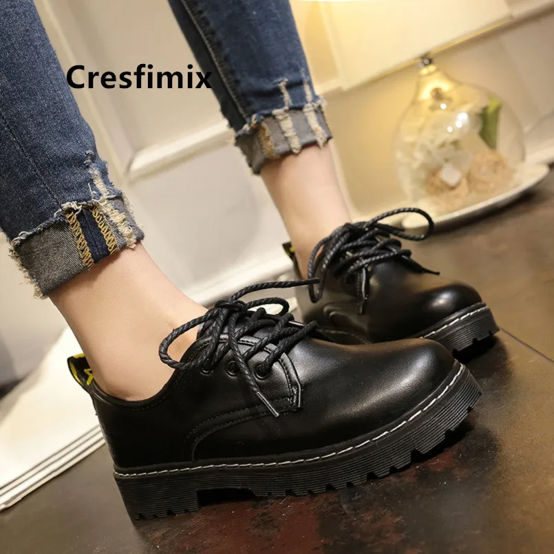 Cresfimix mocasines mujer teenager high quality black height increased autumn shoes women fashion spring lace up a5502 | Обувь