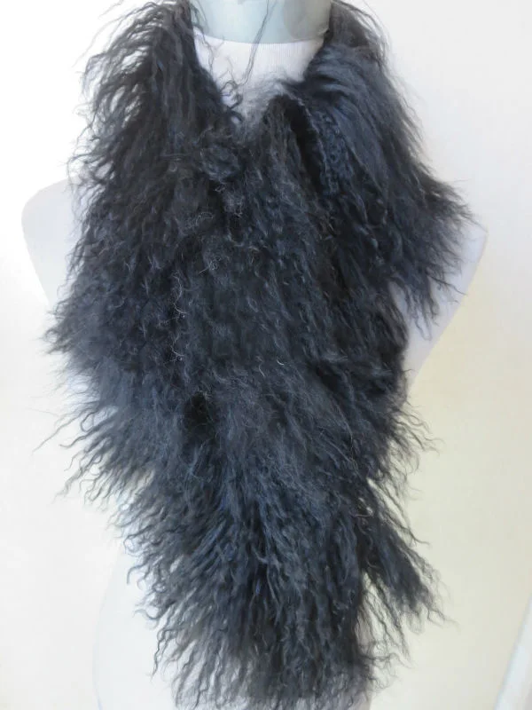 100% настоящая монголия ягненок цельный меховой шарф/накидка/черный|fur scarf|free shipping