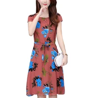 new summer cotton dress floral for women printing o neck short sleeve casual loose vintage dresses 5xl vestidos