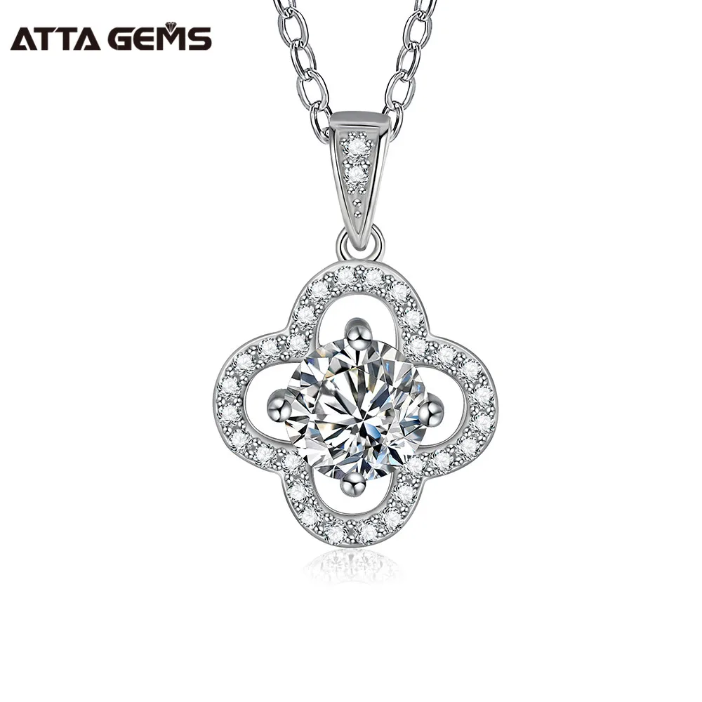 

ATTAGEMS 925 Sterling Silver Women's Moissanite Jewelry 6.5mm D Color 1.0ct Moissanite Diamond Clover Pendant Necklace For Women