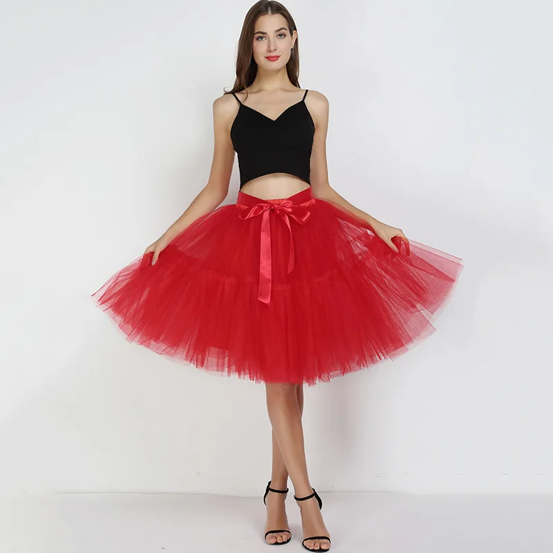 

2022 Petticoat 5 Layers 60cm Tutu Tulle Skirt Vintage Midi Pleated Skirts Womens Lolita Bridesmaid Wedding Christmas