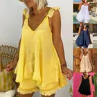 1 комплект, летняя повседневная кофта с V-образным вырезом и открытыми плечами, шорты с широкими штанинами, летний наряд с оборками для повседневной носки