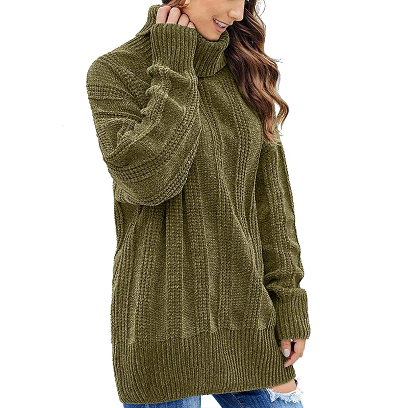 

2020 Autumn Winter Long Sweaters for Women Turtleneck Oversized Knitted Pullovers Plus Size Sweaters Thick Loose Warm Jumpers