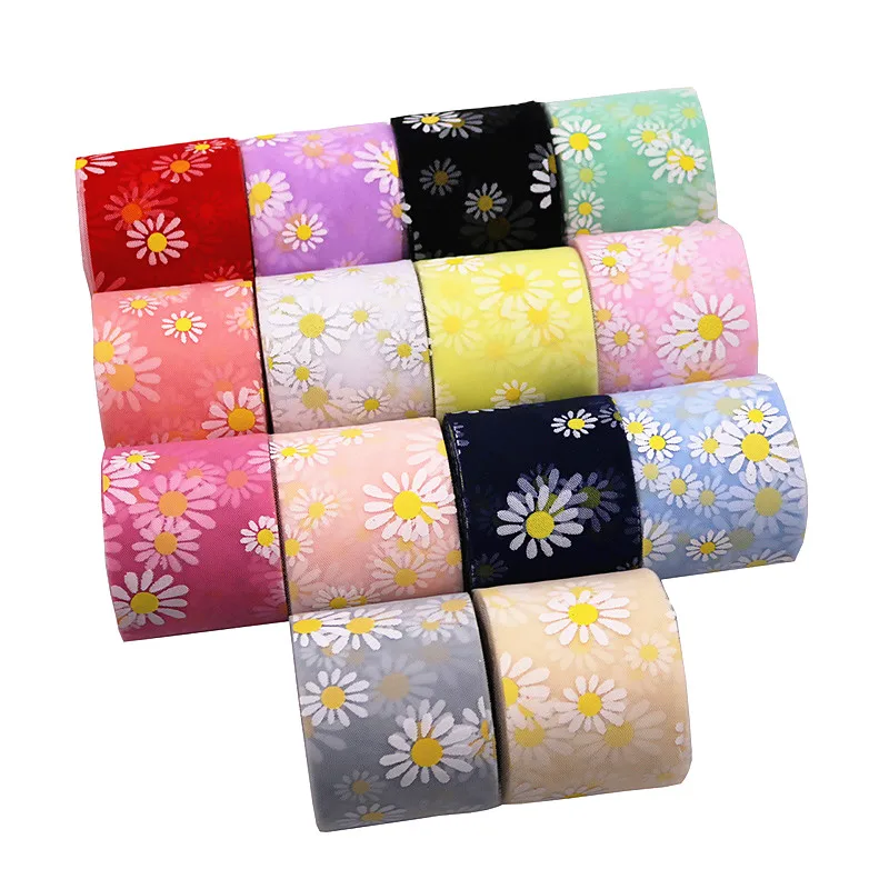 Тюль с маргаритками 6 см|Ленты для шитья| |