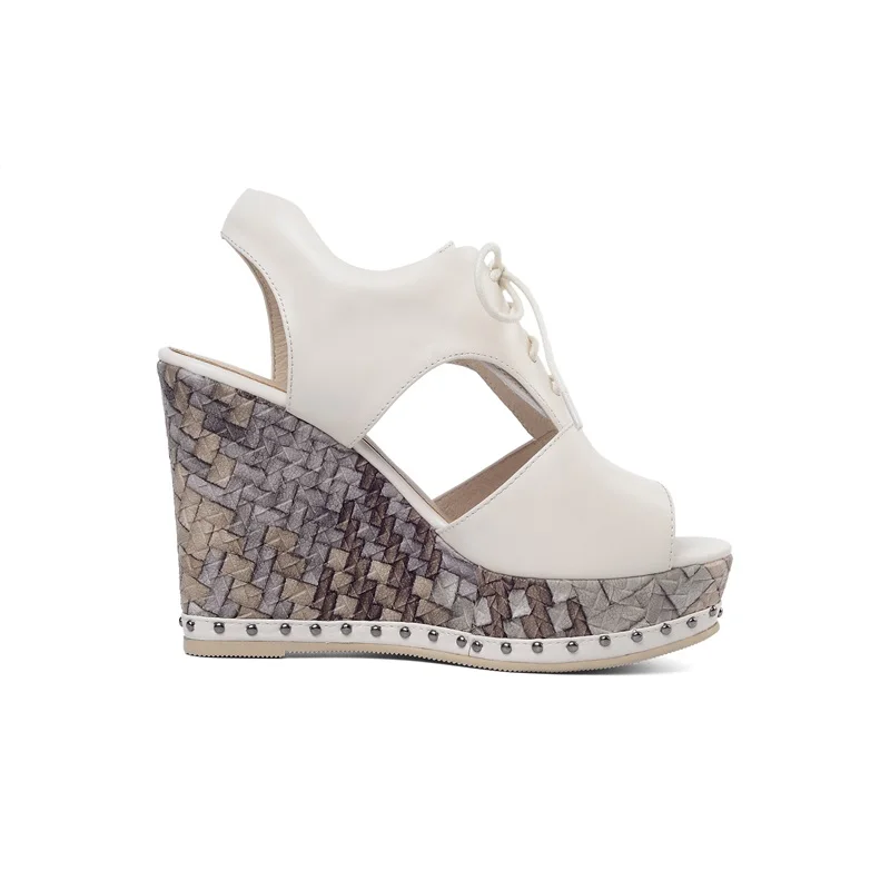 

EGONERY Summer New Fashion Women Sandals Outside Super High Heels Platform cross-tied Genuine Leather Women Shoes Drop Shipping