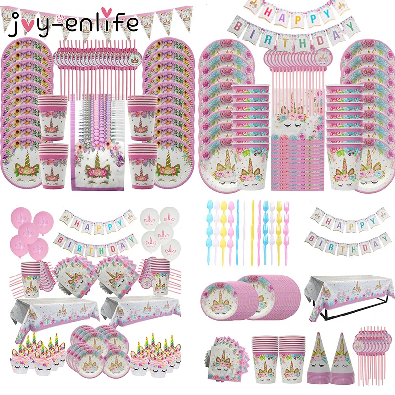 

Набор одноразовой бумажной посуды, украшение для детского праздника на 1-й день рождения, единорог, салфетка под тарелку кружку