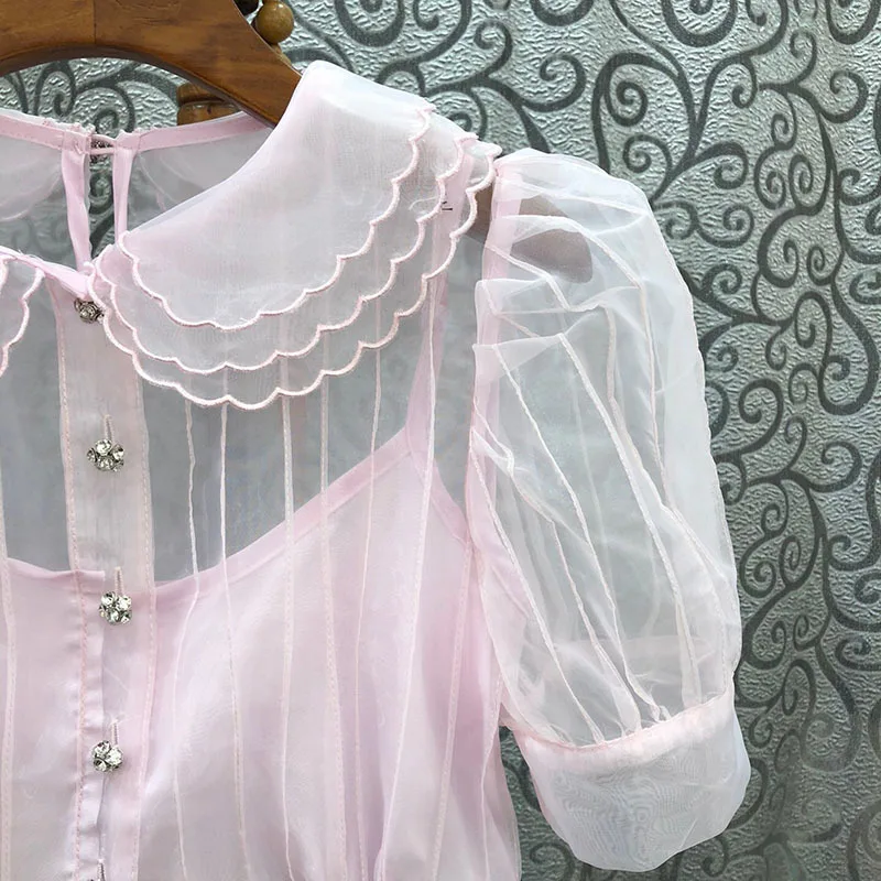 

Sweet Patchwork Diamond Dress For Women Lapel Short Sleeve Hit Color Elegant Dresses Female Fashion New Clothing