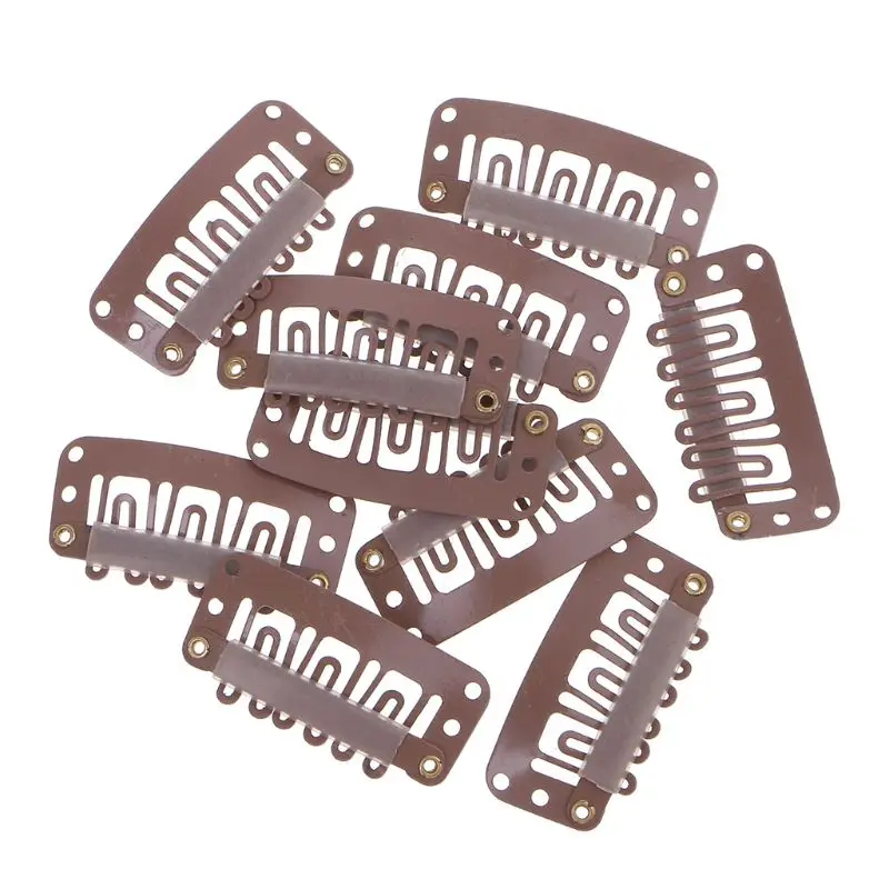 

Hot 32mm 10 Pcs Middle U Brown Snap Hair Clip For Wig Extension