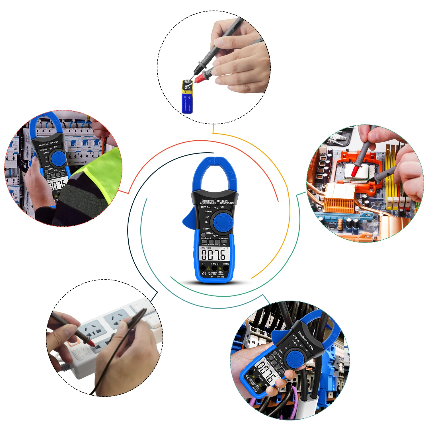 HoldPeak HP-870N мультиметр Цифровые токоизмерительные клещи с автоматическим выбором