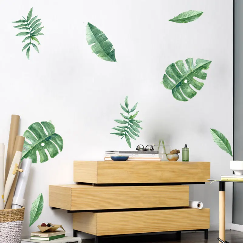

RUINI Decoration 6pcs Green Tropical Leaves DIY Wall Sticker Pastoral Style Living Room Decor Wallpaper Kids Nursery Mural Decal