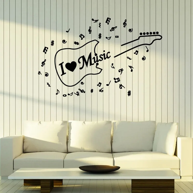 Наклейка на стену с надписью I Love Music Виниловая наклейка изображением рок