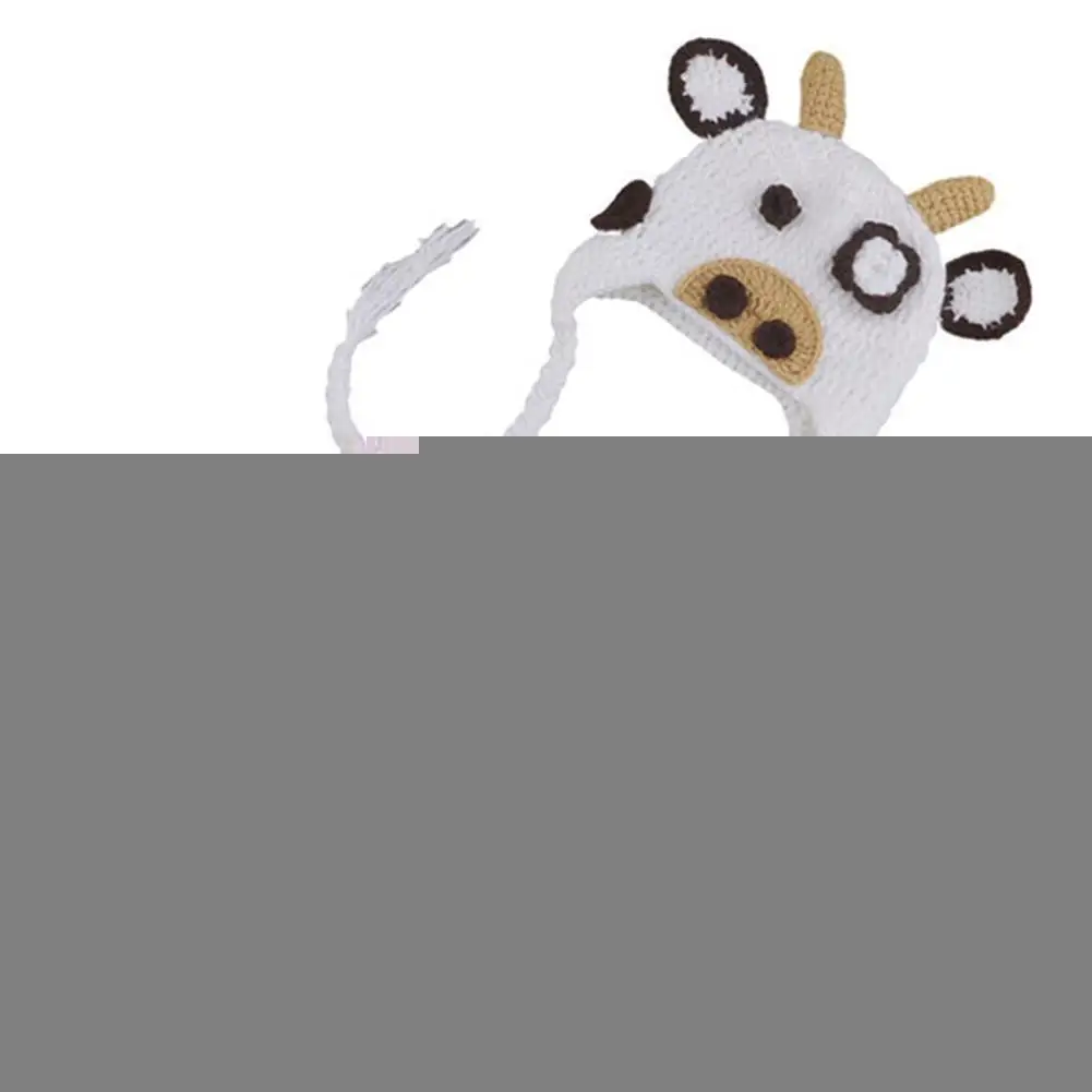 

1set Baby Knit Photo Clothing White Milk Cow Infant Costume Photographic Hundred Hat Accessories Days Knitted Baby C3U3