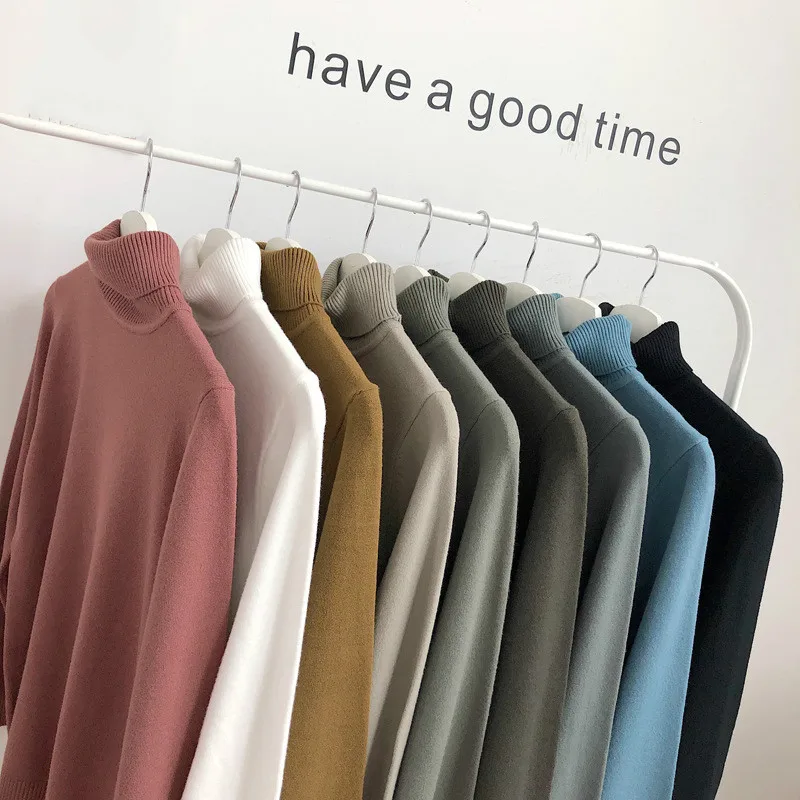 Мужская Водолазка с длинным рукавом зеленый свитер высоким воротником в