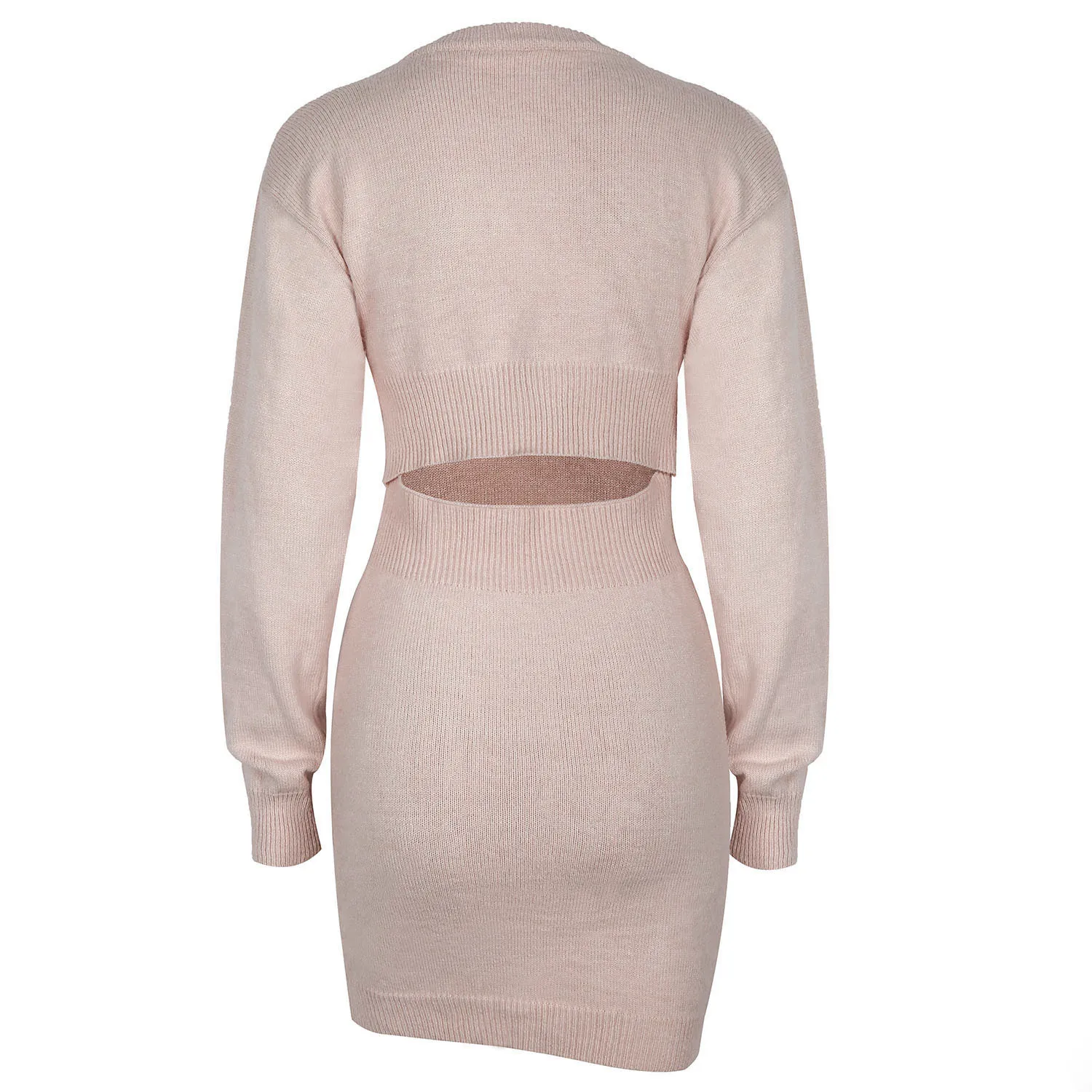 

Fanco Fashion New Sexy O-Neck Long Sleeve Twist Knitted Sweater Mini Dress Women Solid Color Hollow Out Sheath Autumn and Winter