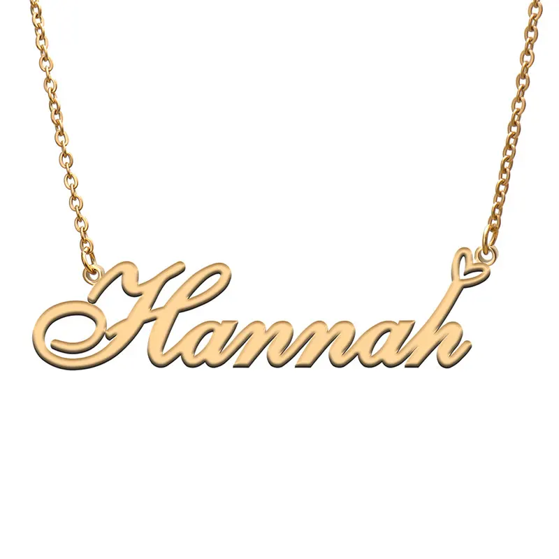 

Женское Ожерелье с надписью «Love Heart Hannah» из нержавеющей стали, золотой и серебряный кулон-табличка с именем Femme, подарок для мамы и ребенка