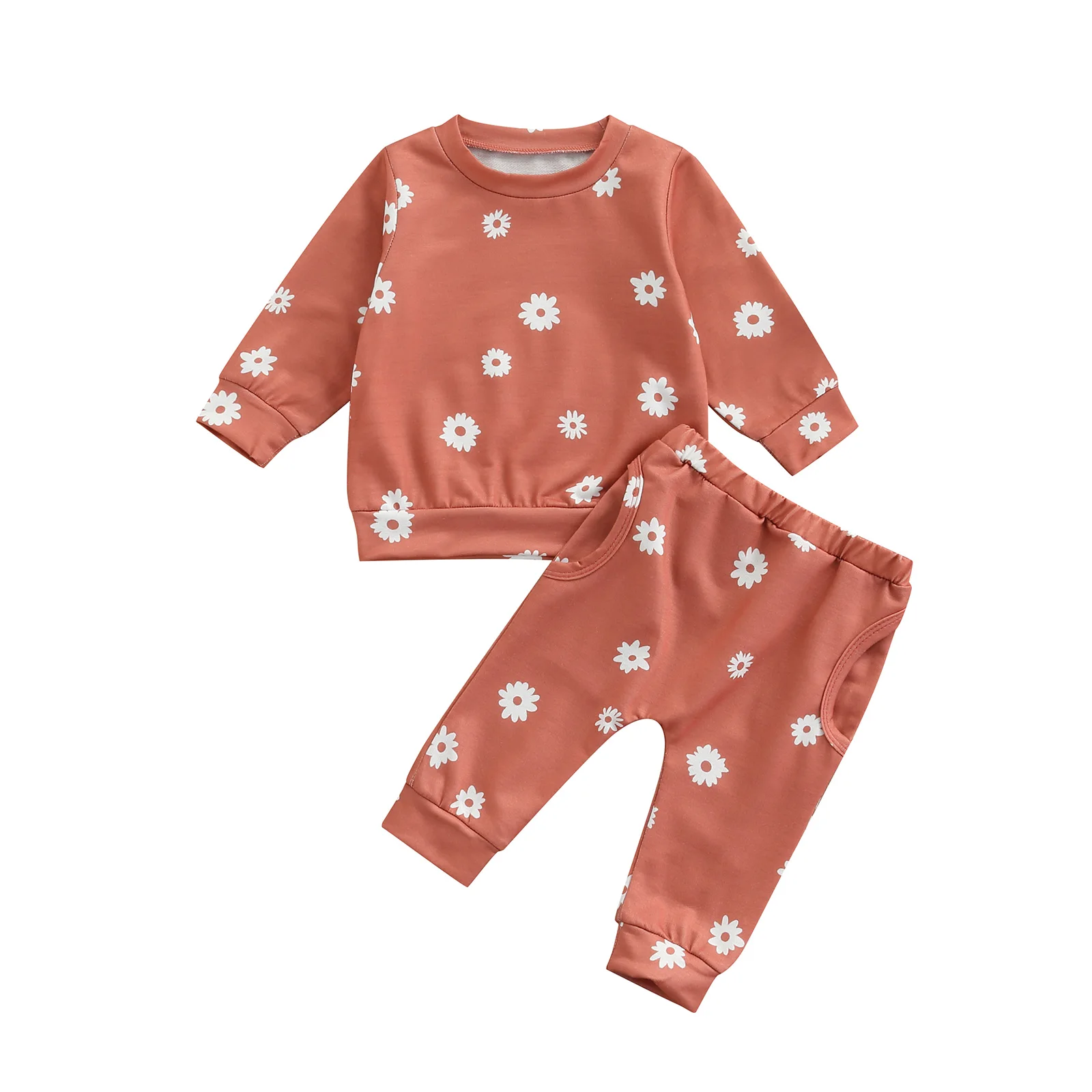 

Kids Baby Girls Clothing Casual Set Long Sleeve Crew Neck Flower Print Sweatshirts with Pocket Pants Autumn Spring Cotton Outfit