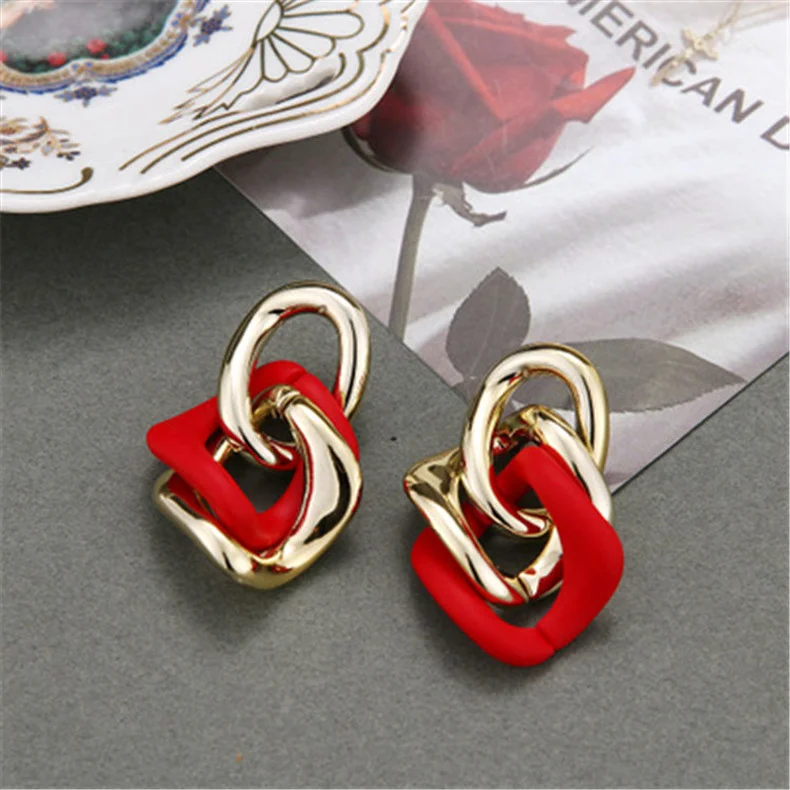 

Geometric Chain Thick Stud Earrings for Women Girls Wedding Jewelry Gifts