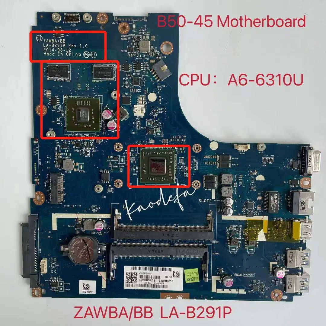 ZAWBA/BB LA-B291P для Lenovo Thinkpad B50-45 материнская плата CPU: A6-6310 2G 1000W/FP FRU:5B20F86208 | Компьютеры и