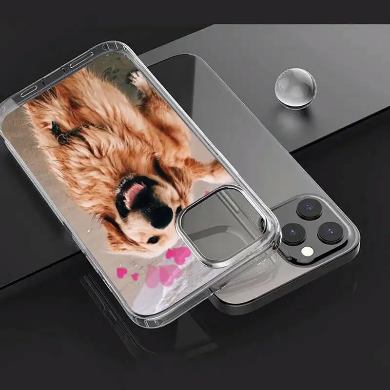 

Cute Golden retriever dog love Phone Case Transparent for iPhone Samsung A S 11 12 6 7 8 9 30 Pro X Max XR Plus lite