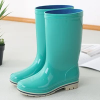 women solid color mid calf rain boots pvc waterproof water shoes wellies comfortable non slip rainboots woman rubber galoshes