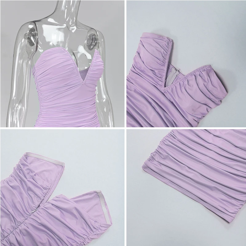 Townlike Sleeveless Deep V Summer Dress Women Wrap Backless Off Shoulder Short Mini Sexy Purple Fold Bodycon Party Dresses | Женская