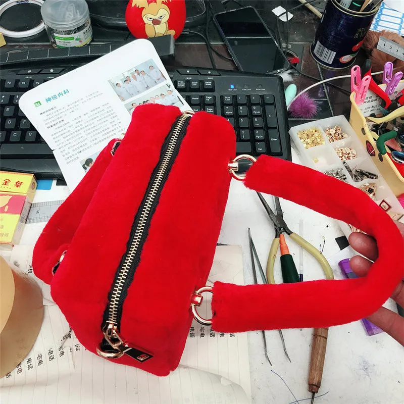 Fashion Fleece Dinner Bag,Real Wool Handbag,Shoulder Bag,Messenger Portable Small Square Bag,Real Wool Bag