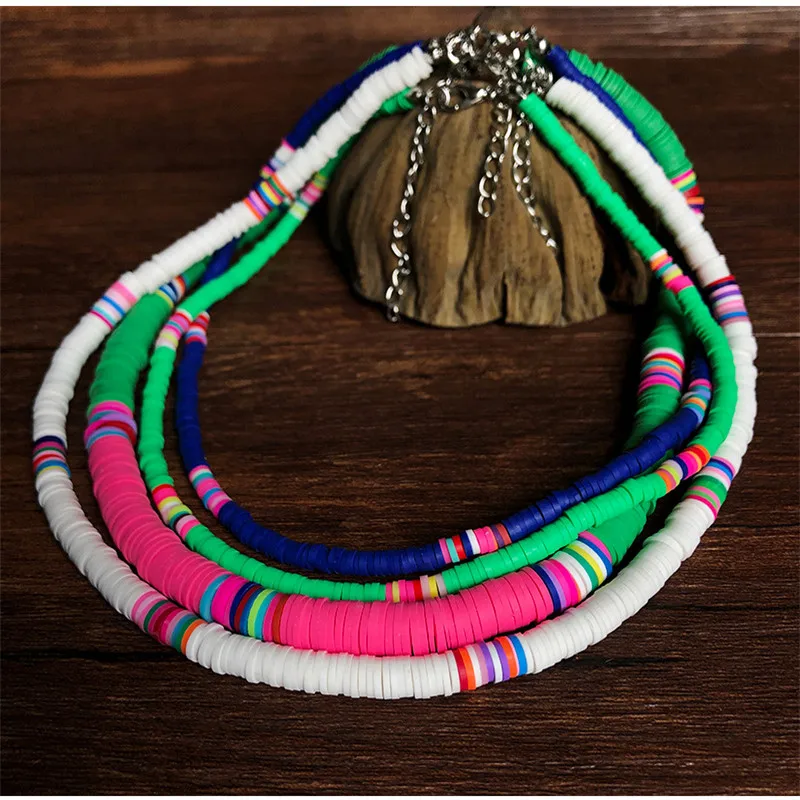 2021 Summer Steampunk Colorful Boho Necklaces for Women Handmade Round Polymer Clay Beads Choker Collares Ladies Jewelry | Украшения и