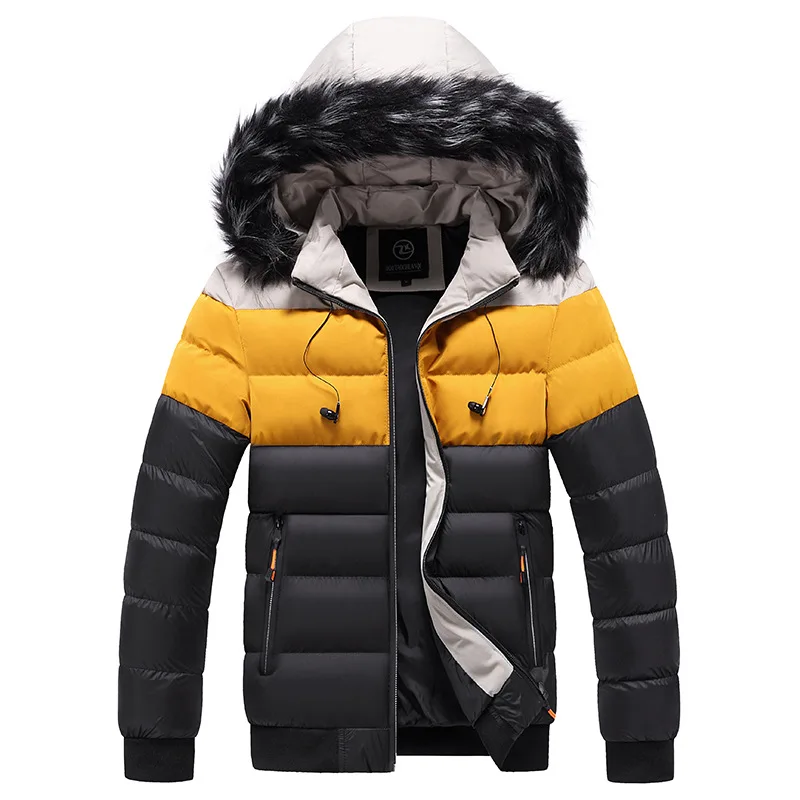 

Fashion Men Hooded Fur Collar Parkas 2020 Winter Men's Thick Warm Parkas Jackets Male Cotton Thermal Outdoor Windproof Outerwear