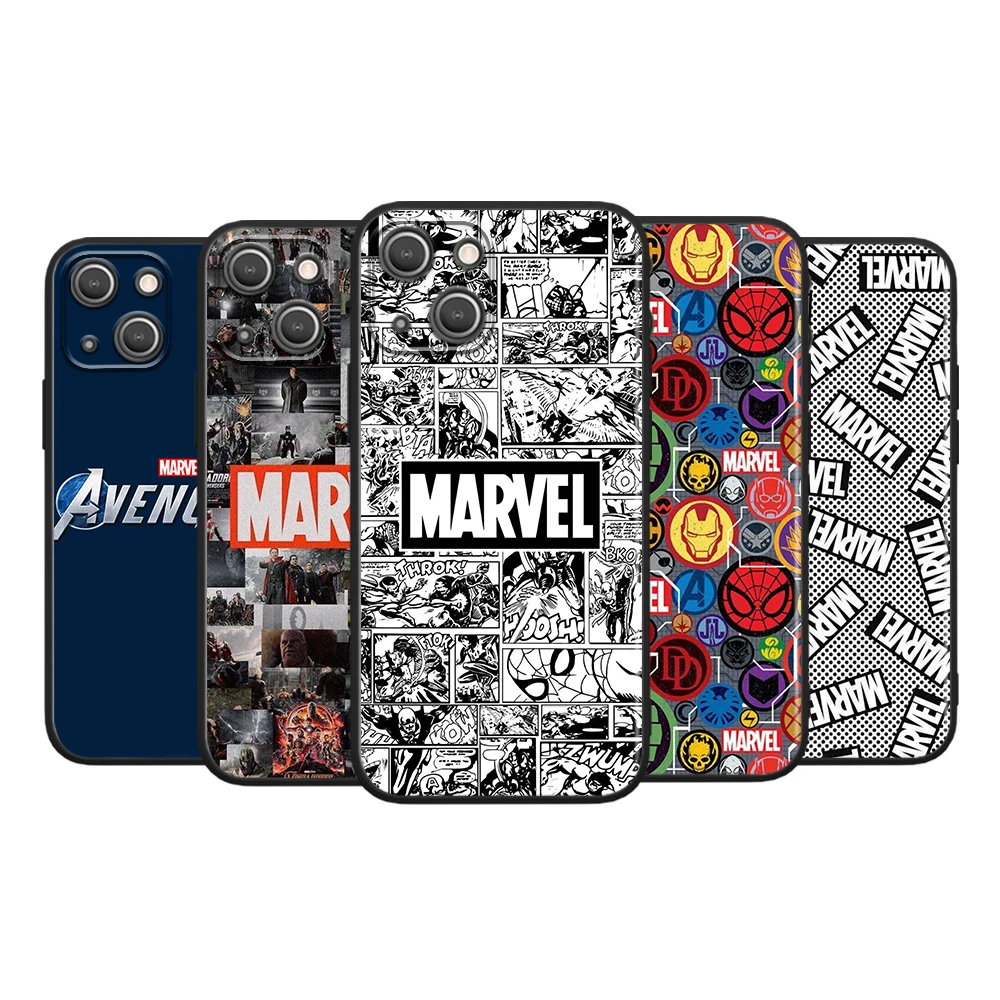 

Marvel Logo Avengers For Apple iPhone 13 12 Pro Max Mini 11 Pro XS Max X XR 6 7 8 Plus 5S SE2020 Black Phone Case