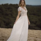 Женское шифоновое свадебное платье, элегантное простое пляжное платье-трапеция с коротким рукавом, в богемном стиле, 2021
