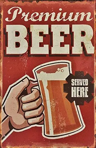 

Premium Beer Served Here Bar Pub Restaurant Home Indoor Outdoor Tin Beer Retro Sign Signboard Metal Poster 8x12 Inch