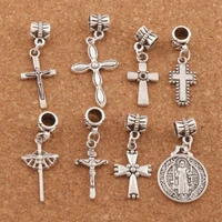 8styles saint benedict medal crucifix cross clasp european lobster trigger clip on charm beads 160pcs zinc alloy bm50