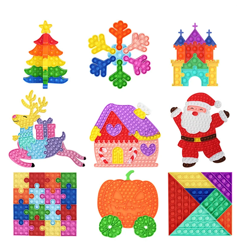 

2021 New Desktop Educational Toys For Children Christmas Tree Elk Splicing Silicone Decompression Toys Fidget Toys For Children