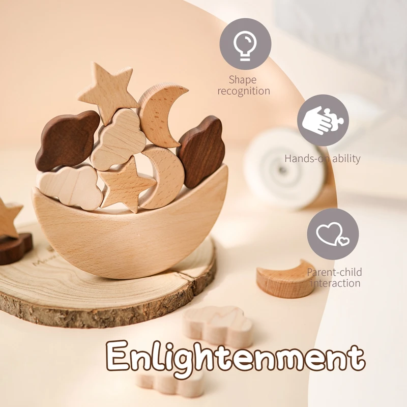 montessori wooden blocks stars moon stacked blocks wooden toys childrens educational toys diy baby balance training constructor free global shipping