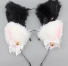 Повязка на голову женская плюшевая с лисьими кошачьими ушками и бантом