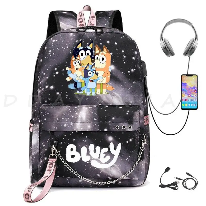 Рюкзак бинго bluey для мужчин и женщин ранец с USB-зарядкой мальчиков девочек детский