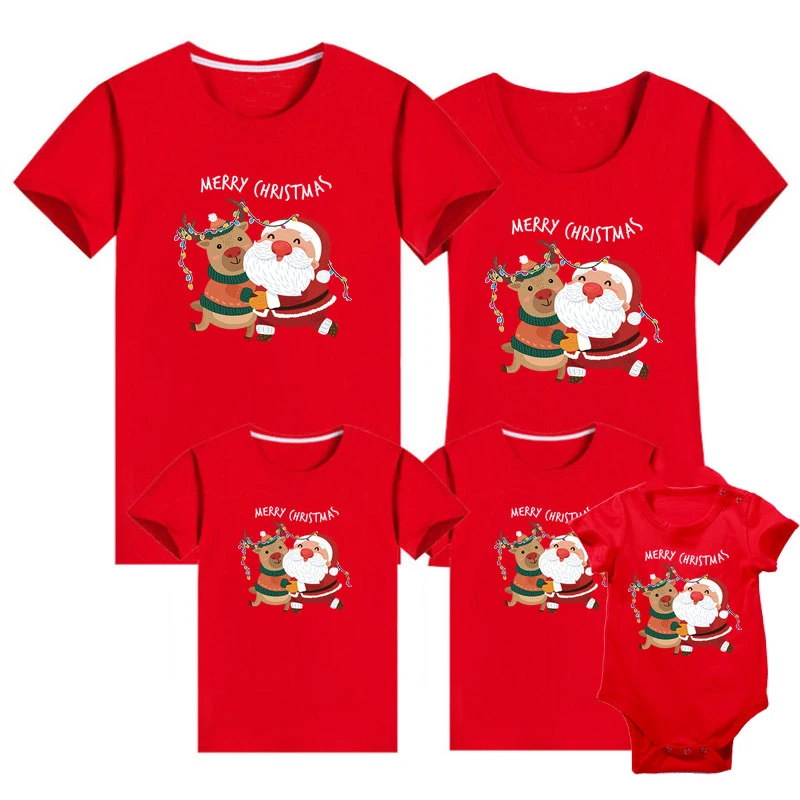 Camiseta a juego de pap&aacute; mam&aacute;, Pap&aacute; Noel, ciervo, mam&aacute;, Body de beb&eacute;, Padre, Hijo, madre e hija, trajes combinados-0