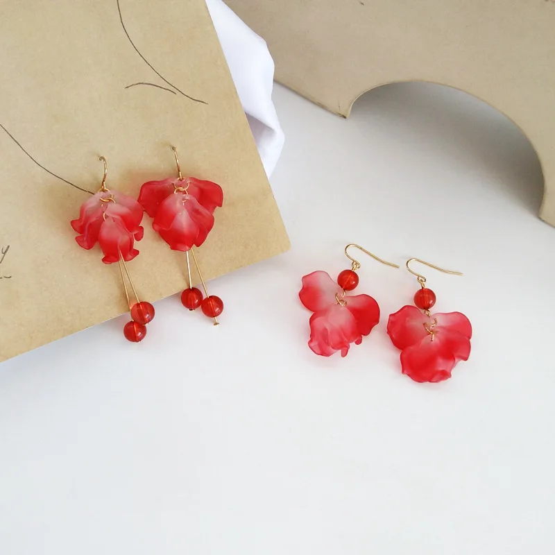 Aretes de mujer, современный стиль, дизайн, большие красные лепестки роз, серьги с кисточками, тренд, темперамент, летние корейские серьги для женщин