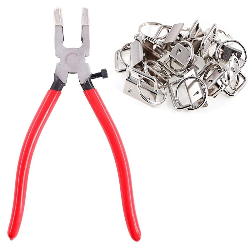 

32 Sets 1inch 25mm silver Fob Hardware with 1Pcs Key Fob Pliers Glass Running Pliers Tools with Flat Jaws