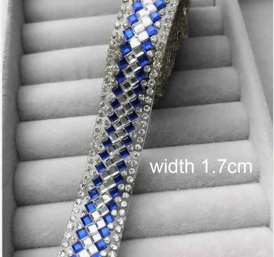 1.7cm blue Стразы-ленты, цветная отделка, 1 ярд/партия, хрустальные украшения для торта, стразы с кристаллами, декоративная отделка, стразы с топазом, золото - Цвет: 1.7cm blue