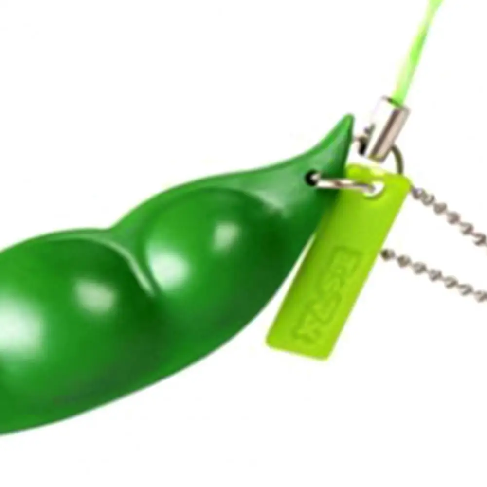 

New Arrival!!! Funny Stress Relief Decompression Green Bean Squeezing Toy Phone Key Pendant