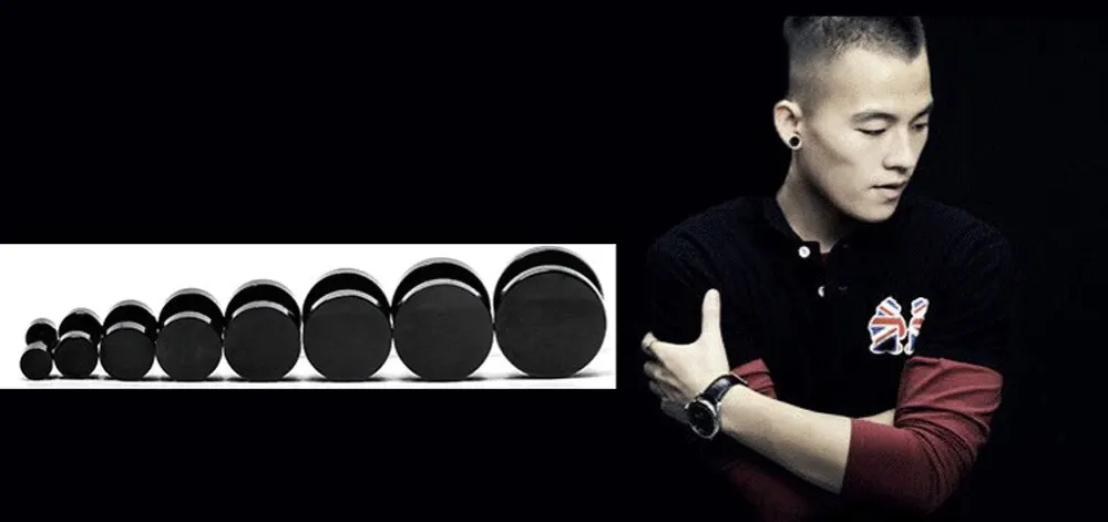 

1Pcs New Fashion Stainless Steel Black Gothic Barbell Earring Round Plain Men Stud Earring Jewelry 8 Styles Drop Shipping