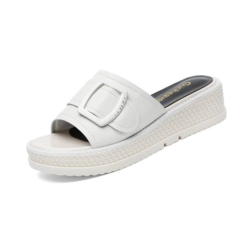 

Open-Toed Platform Slippers, Solid Color Casual Flip-Flops With Belt Decoration, Women'S Platform Shoes