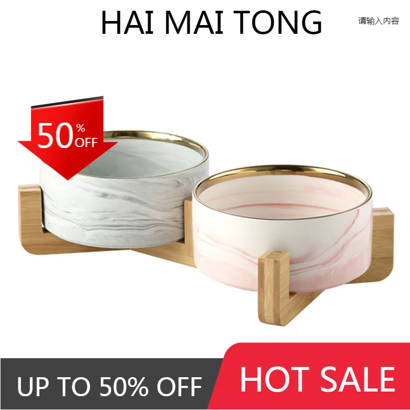 

Marbling Ceramic Double Bowl For Dog Cat Puppy Water Food Drinking Feeder Small Animal Dispenser Multifunction Pet Product #P005