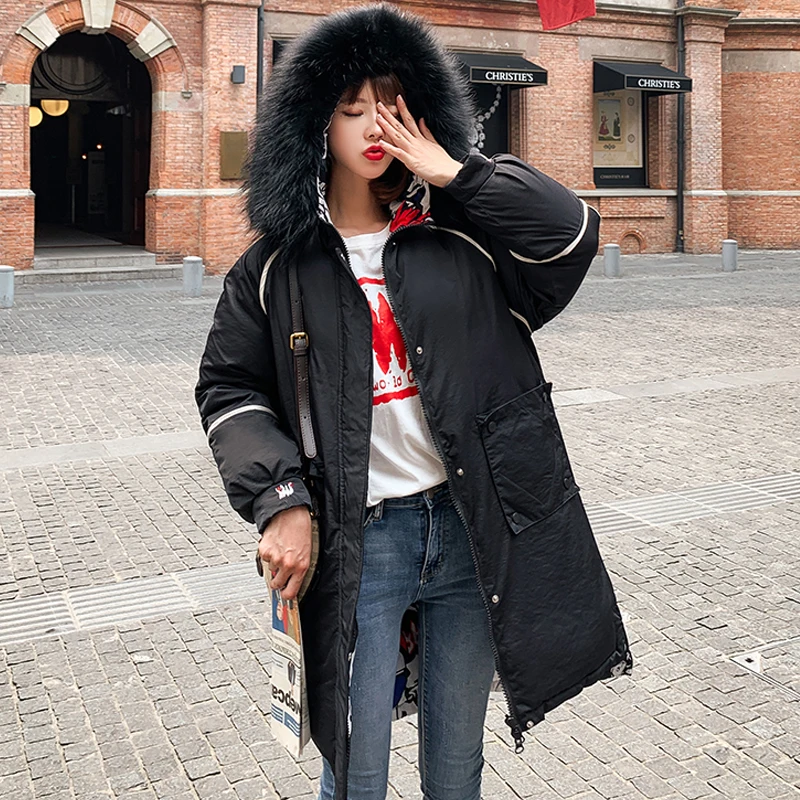 

Fashion Winter Coat Women Jackets Thick Down Parkas Big Fur Belt new Hooded Cotton Long Coats Warm Windbreaker Female Outwear