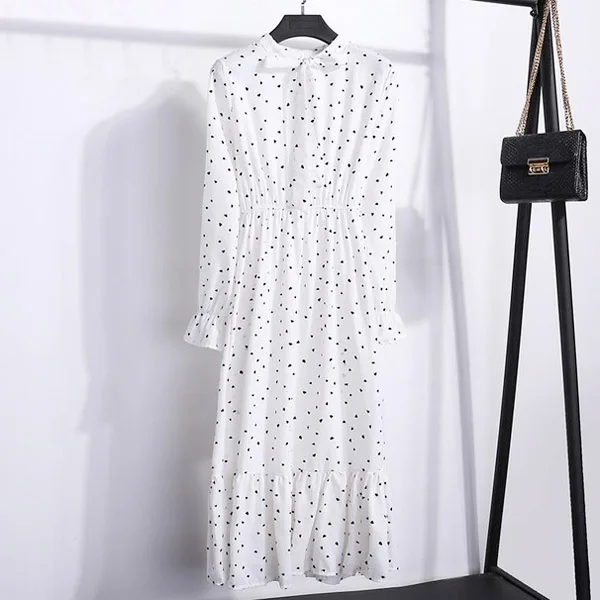 TS8010 A-25 Корейская черная рубашка Vestidos для офиса в горошек, винтажные осенние платья, Женское зимнее платье, миди платье с цветочным рисунком и длинным рукавом для женщин - Цвет: TS8010 A-25
