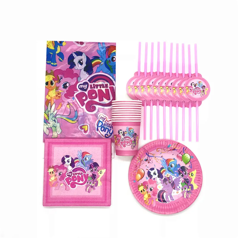 My Little Pony тематическая вечеринка на день рождения Аксессуары принадлежности для детей подарки кружки, тарелки, салфетки соломенная скатерть одноразовые наборы посуды