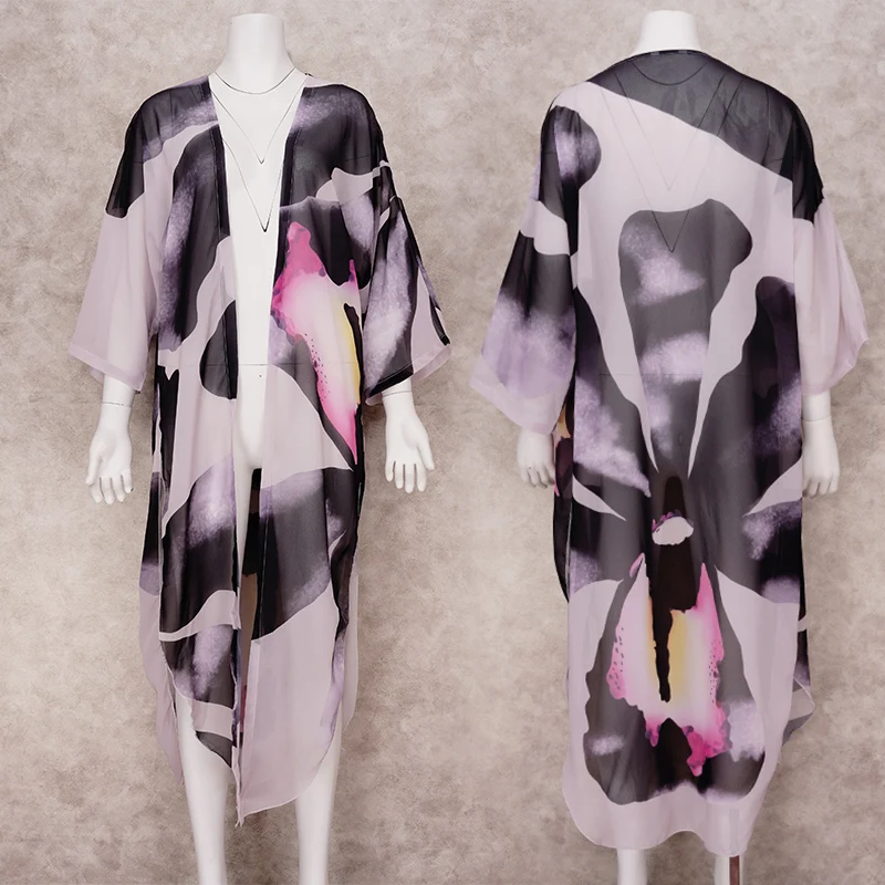 2021 Black Boho Printed Chiffon Top Plus Size Clothing For Women  Kimono Dress Ins Style Shirts Blouse Dresses Summer A796