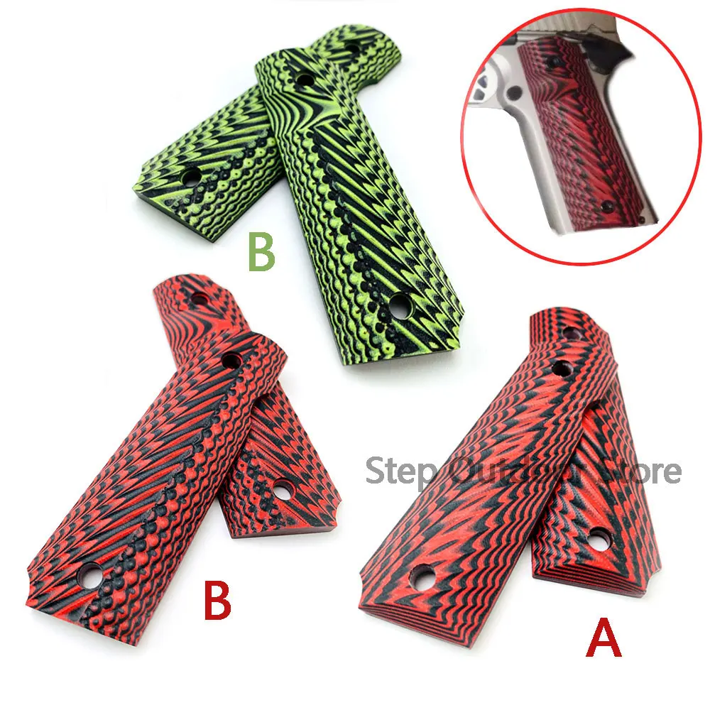 

2Pieces Tactics Pistol 1911 Grips Red & Green G10 Grips Custom Grips CNC Material 1911 Grips Screws 1911 Accessories